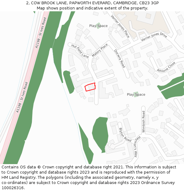 2, COW BROOK LANE, PAPWORTH EVERARD, CAMBRIDGE, CB23 3GP: Location map and indicative extent of plot