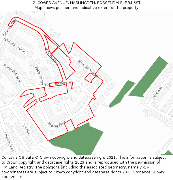 2, COWES AVENUE, HASLINGDEN, ROSSENDALE, BB4 6ST: Location map and indicative extent of plot