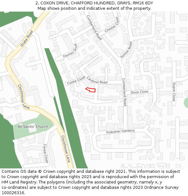2, COXON DRIVE, CHAFFORD HUNDRED, GRAYS, RM16 6DY: Location map and indicative extent of plot