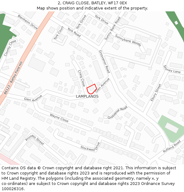 2, CRAIG CLOSE, BATLEY, WF17 0EX: Location map and indicative extent of plot