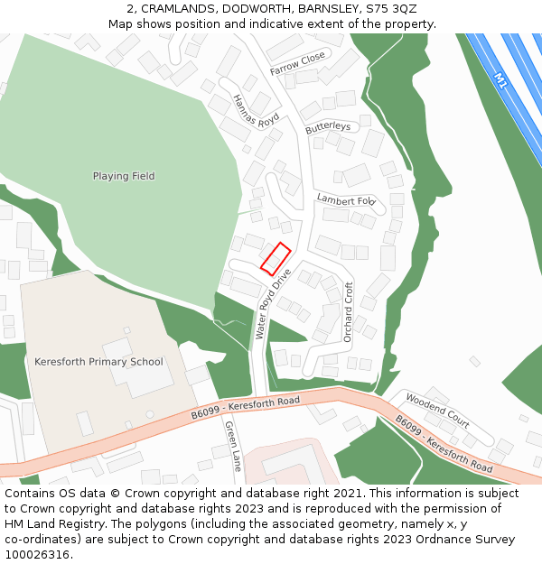 2, CRAMLANDS, DODWORTH, BARNSLEY, S75 3QZ: Location map and indicative extent of plot