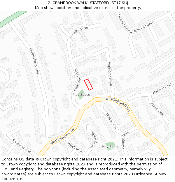 2, CRANBROOK WALK, STAFFORD, ST17 9UJ: Location map and indicative extent of plot
