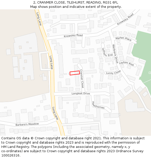 2, CRANMER CLOSE, TILEHURST, READING, RG31 6FL: Location map and indicative extent of plot