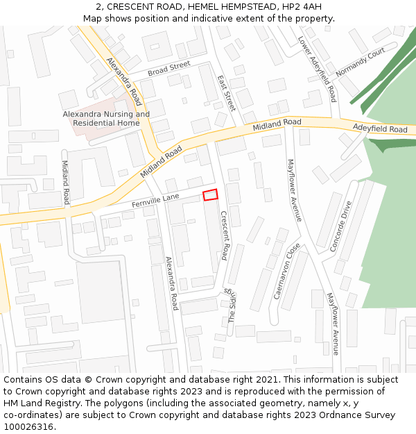 2, CRESCENT ROAD, HEMEL HEMPSTEAD, HP2 4AH: Location map and indicative extent of plot
