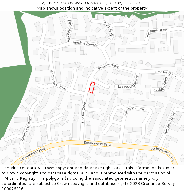 2, CRESSBROOK WAY, OAKWOOD, DERBY, DE21 2RZ: Location map and indicative extent of plot