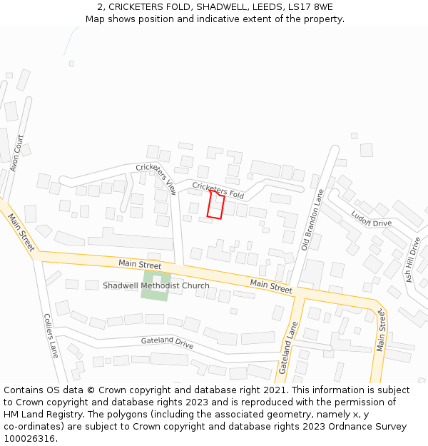 2, CRICKETERS FOLD, SHADWELL, LEEDS, LS17 8WE: Location map and indicative extent of plot