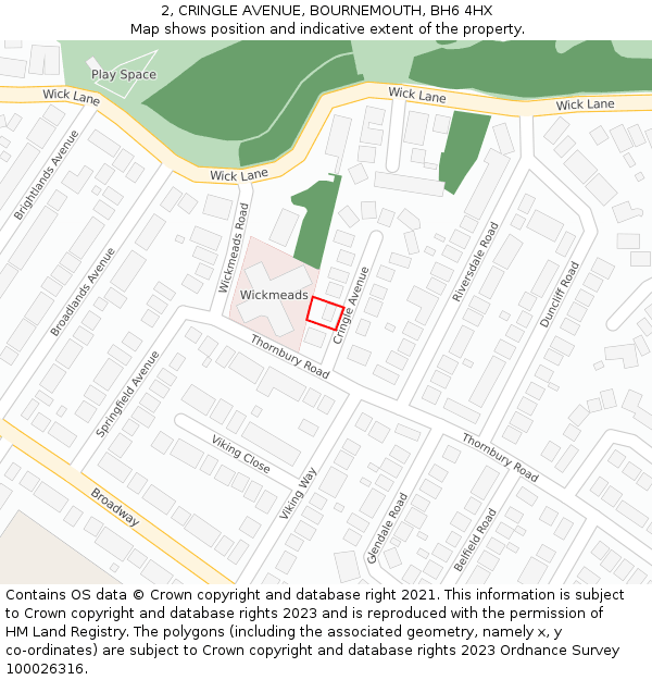 2, CRINGLE AVENUE, BOURNEMOUTH, BH6 4HX: Location map and indicative extent of plot