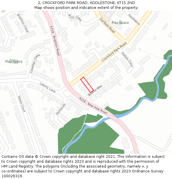 2, CROCKFORD PARK ROAD, ADDLESTONE, KT15 2ND: Location map and indicative extent of plot