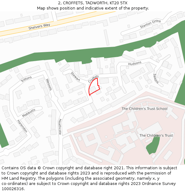 2, CROFFETS, TADWORTH, KT20 5TX: Location map and indicative extent of plot