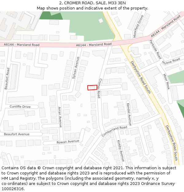 2, CROMER ROAD, SALE, M33 3EN: Location map and indicative extent of plot