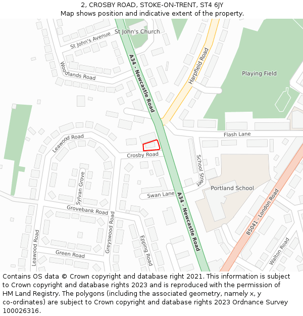 2, CROSBY ROAD, STOKE-ON-TRENT, ST4 6JY: Location map and indicative extent of plot
