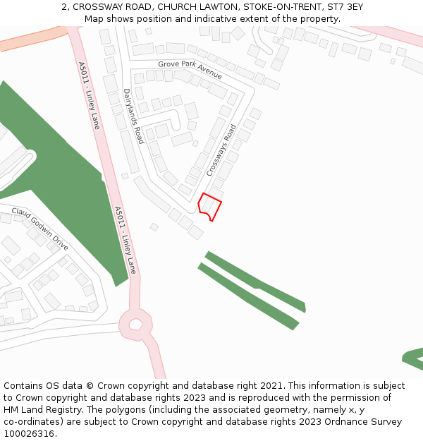 2, CROSSWAY ROAD, CHURCH LAWTON, STOKE-ON-TRENT, ST7 3EY: Location map and indicative extent of plot