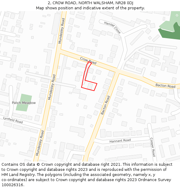 2, CROW ROAD, NORTH WALSHAM, NR28 0DJ: Location map and indicative extent of plot