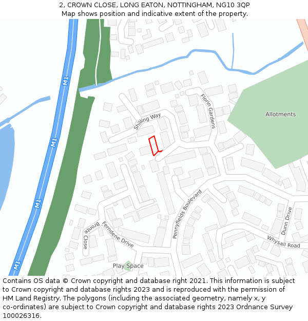 2, CROWN CLOSE, LONG EATON, NOTTINGHAM, NG10 3QP: Location map and indicative extent of plot
