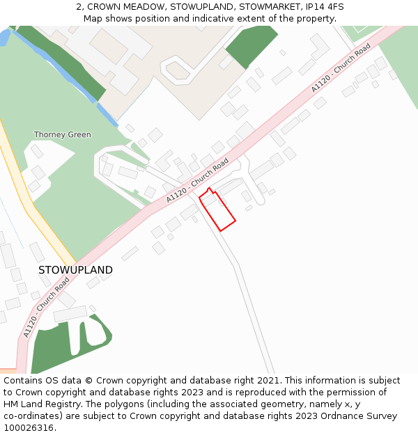 2, CROWN MEADOW, STOWUPLAND, STOWMARKET, IP14 4FS: Location map and indicative extent of plot