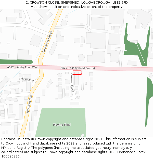 2, CROWSON CLOSE, SHEPSHED, LOUGHBOROUGH, LE12 9FD: Location map and indicative extent of plot