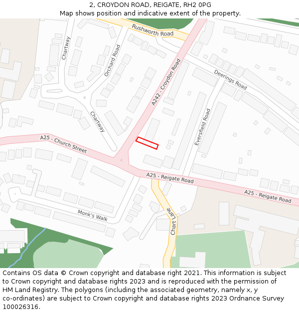 2, CROYDON ROAD, REIGATE, RH2 0PG: Location map and indicative extent of plot