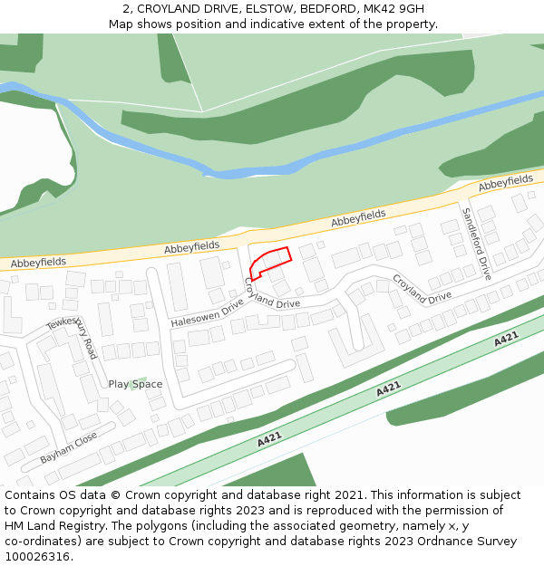 2, CROYLAND DRIVE, ELSTOW, BEDFORD, MK42 9GH: Location map and indicative extent of plot