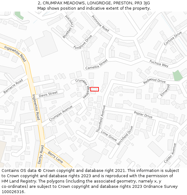 2, CRUMPAX MEADOWS, LONGRIDGE, PRESTON, PR3 3JG: Location map and indicative extent of plot