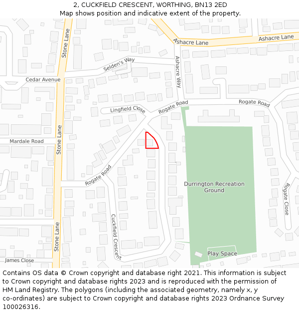 2, CUCKFIELD CRESCENT, WORTHING, BN13 2ED: Location map and indicative extent of plot