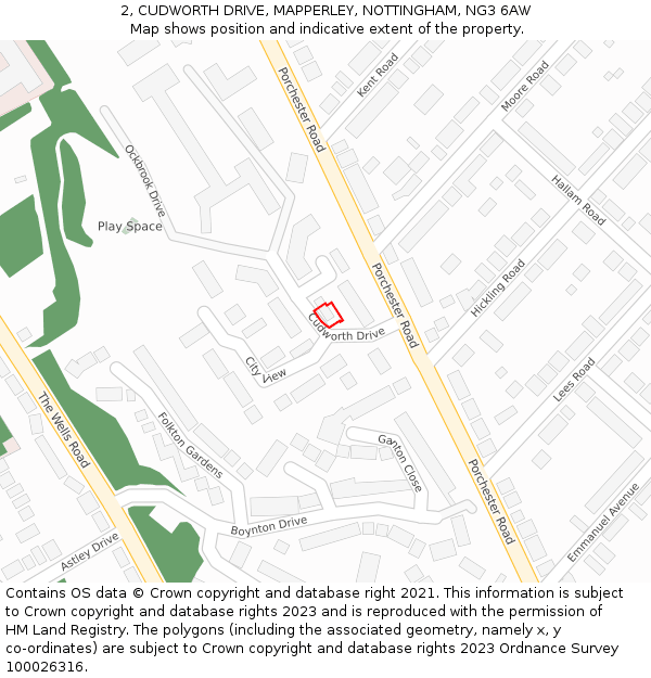 2, CUDWORTH DRIVE, MAPPERLEY, NOTTINGHAM, NG3 6AW: Location map and indicative extent of plot