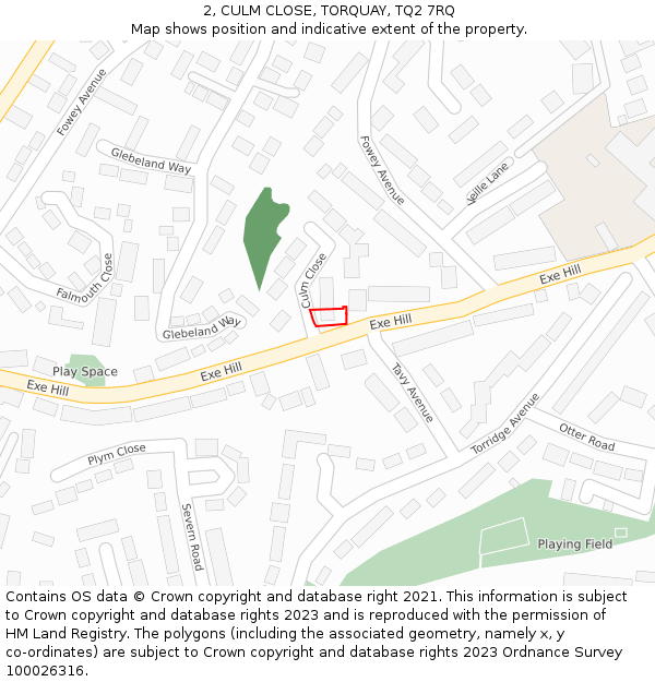 2, CULM CLOSE, TORQUAY, TQ2 7RQ: Location map and indicative extent of plot