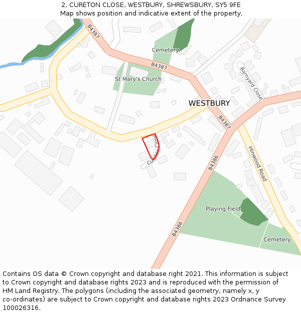 2, CURETON CLOSE, WESTBURY, SHREWSBURY, SY5 9FE: Location map and indicative extent of plot