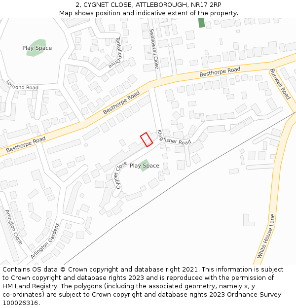 2, CYGNET CLOSE, ATTLEBOROUGH, NR17 2RP: Location map and indicative extent of plot