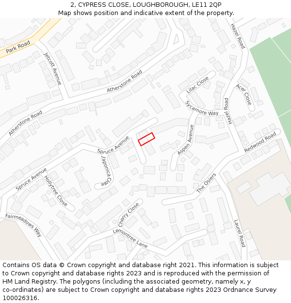 2, CYPRESS CLOSE, LOUGHBOROUGH, LE11 2QP: Location map and indicative extent of plot