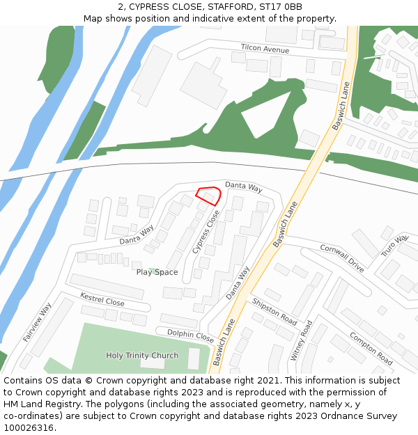 2, CYPRESS CLOSE, STAFFORD, ST17 0BB: Location map and indicative extent of plot