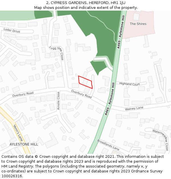 2, CYPRESS GARDENS, HEREFORD, HR1 1JU: Location map and indicative extent of plot