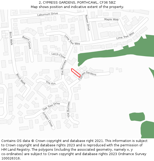 2, CYPRESS GARDENS, PORTHCAWL, CF36 5BZ: Location map and indicative extent of plot