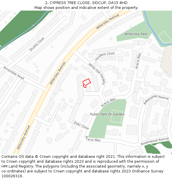 2, CYPRESS TREE CLOSE, SIDCUP, DA15 8HD: Location map and indicative extent of plot