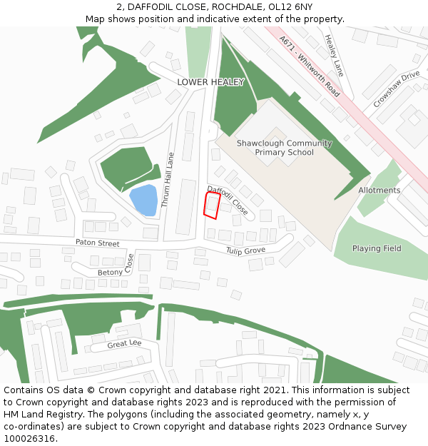 2, DAFFODIL CLOSE, ROCHDALE, OL12 6NY: Location map and indicative extent of plot