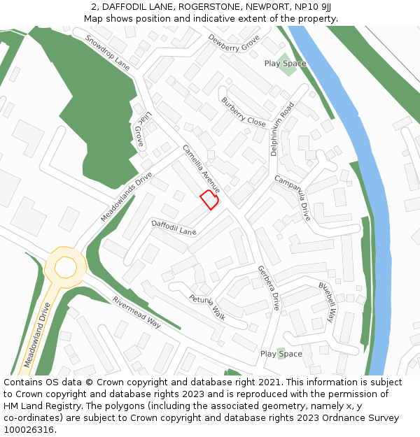 2, DAFFODIL LANE, ROGERSTONE, NEWPORT, NP10 9JJ: Location map and indicative extent of plot