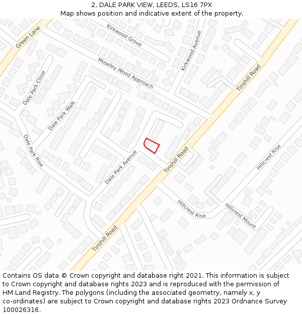 2, DALE PARK VIEW, LEEDS, LS16 7PX: Location map and indicative extent of plot