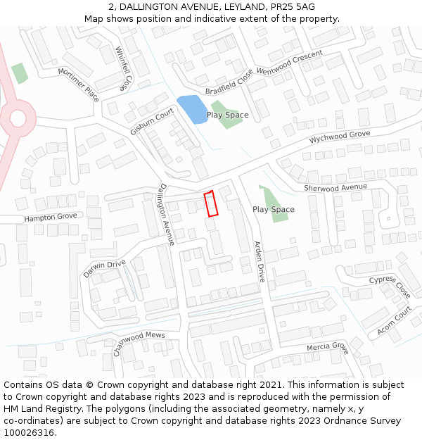 2, DALLINGTON AVENUE, LEYLAND, PR25 5AG: Location map and indicative extent of plot