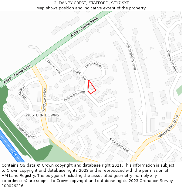 2, DANBY CREST, STAFFORD, ST17 9XF: Location map and indicative extent of plot