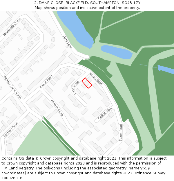 2, DANE CLOSE, BLACKFIELD, SOUTHAMPTON, SO45 1ZY: Location map and indicative extent of plot