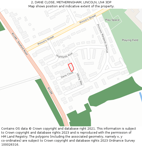 2, DANE CLOSE, METHERINGHAM, LINCOLN, LN4 3DP: Location map and indicative extent of plot