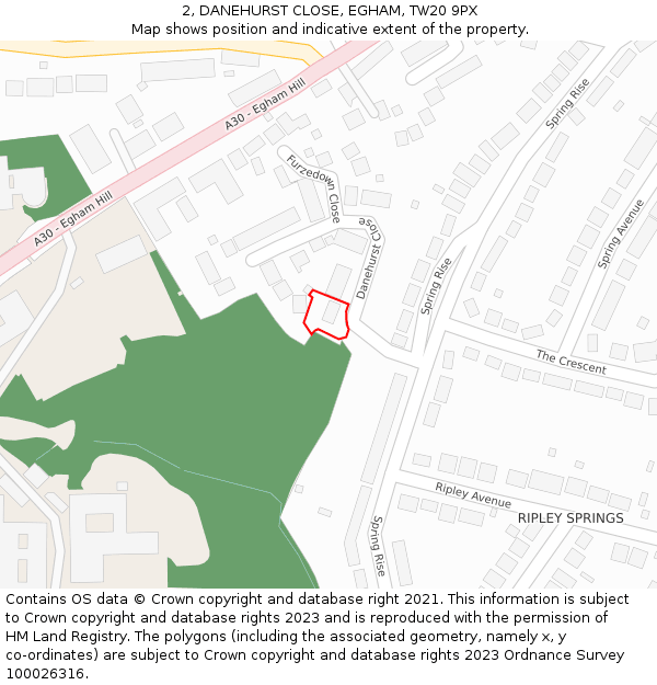 2, DANEHURST CLOSE, EGHAM, TW20 9PX: Location map and indicative extent of plot