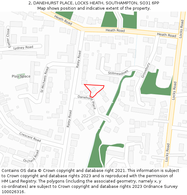 2, DANEHURST PLACE, LOCKS HEATH, SOUTHAMPTON, SO31 6PP: Location map and indicative extent of plot