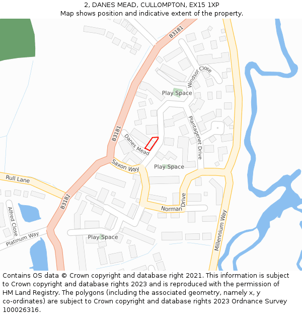 2, DANES MEAD, CULLOMPTON, EX15 1XP: Location map and indicative extent of plot