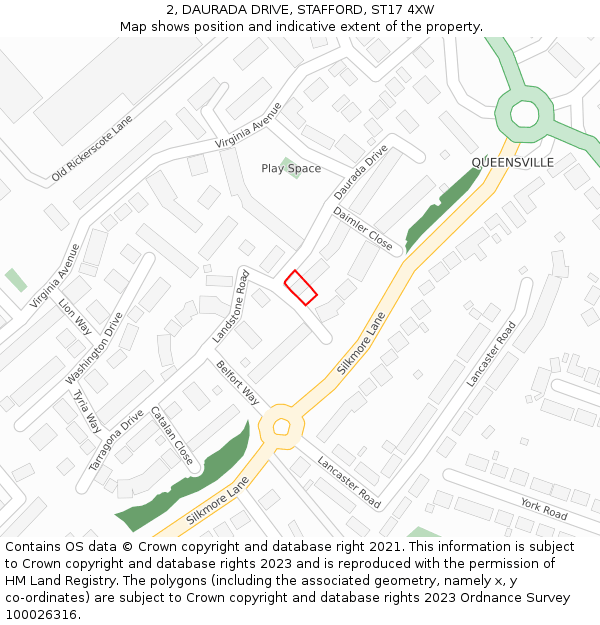 2, DAURADA DRIVE, STAFFORD, ST17 4XW: Location map and indicative extent of plot