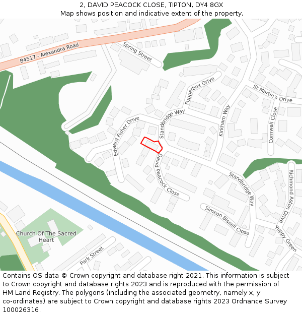2, DAVID PEACOCK CLOSE, TIPTON, DY4 8GX: Location map and indicative extent of plot
