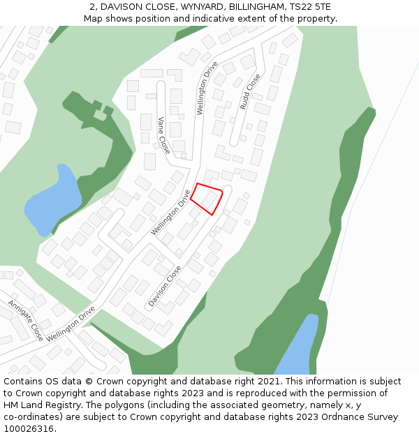 2, DAVISON CLOSE, WYNYARD, BILLINGHAM, TS22 5TE: Location map and indicative extent of plot