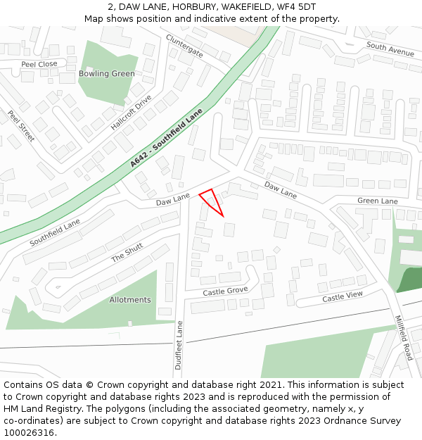 2, DAW LANE, HORBURY, WAKEFIELD, WF4 5DT: Location map and indicative extent of plot