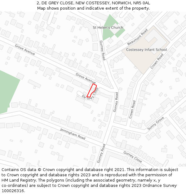 2, DE GREY CLOSE, NEW COSTESSEY, NORWICH, NR5 0AL: Location map and indicative extent of plot