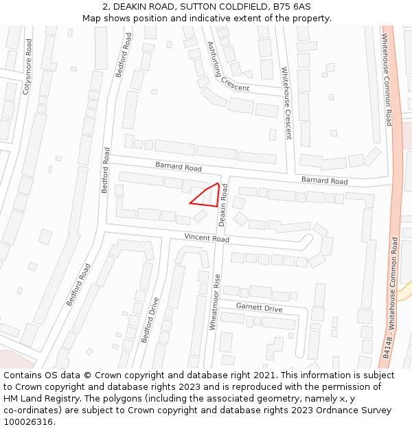 2, DEAKIN ROAD, SUTTON COLDFIELD, B75 6AS: Location map and indicative extent of plot