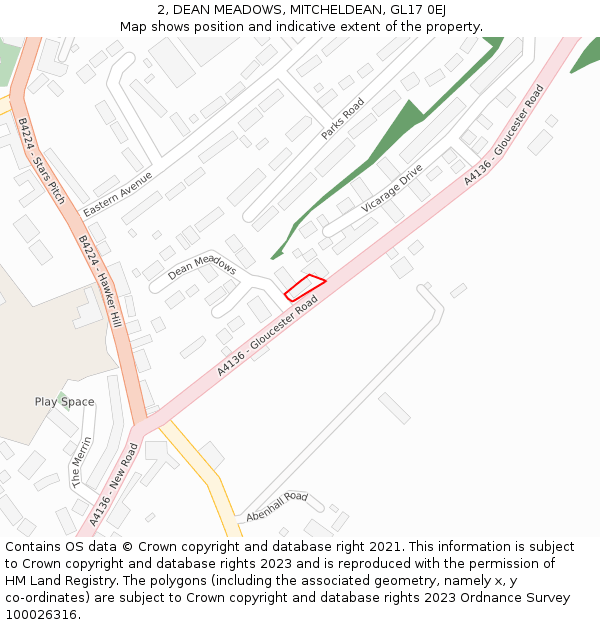 2, DEAN MEADOWS, MITCHELDEAN, GL17 0EJ: Location map and indicative extent of plot